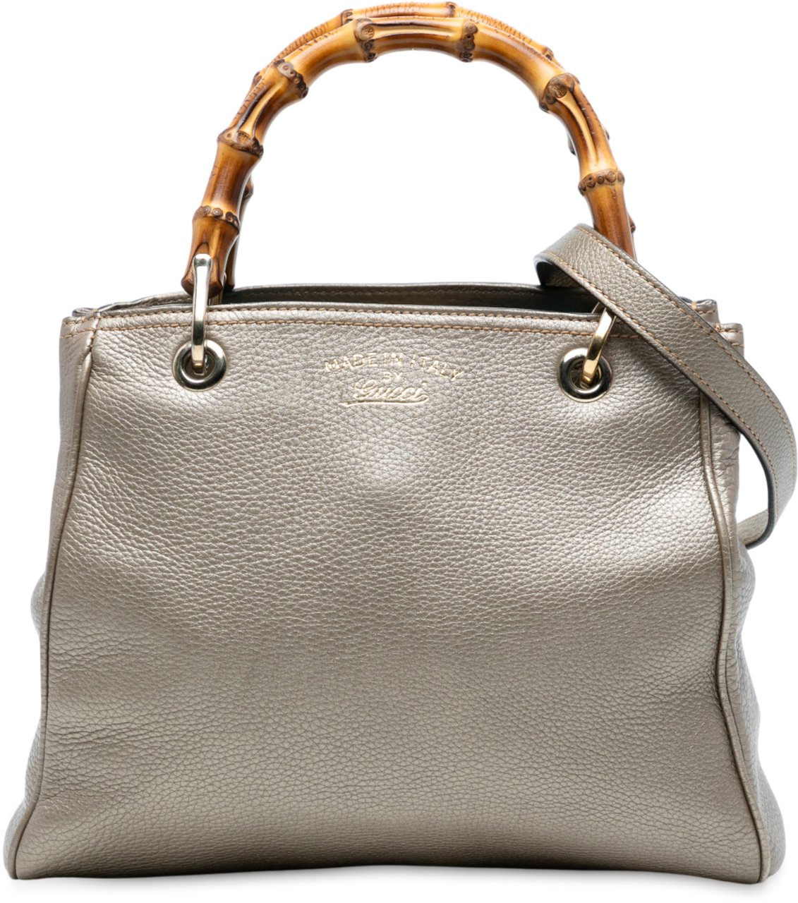 Gucci Small Calfskin Bamboo Shopper Satchel Goud