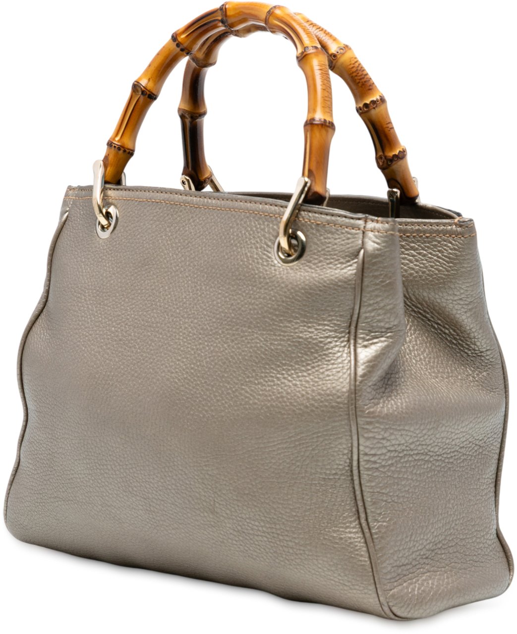 Gucci Small Calfskin Bamboo Shopper Satchel Goud