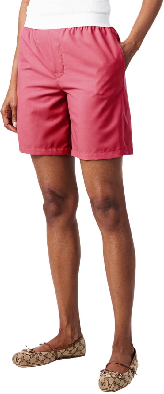 Gucci Logo Waistband Wool Shorts Roze