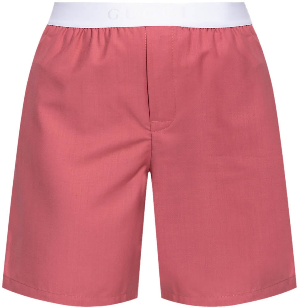 Gucci Logo Waistband Wool Shorts Roze