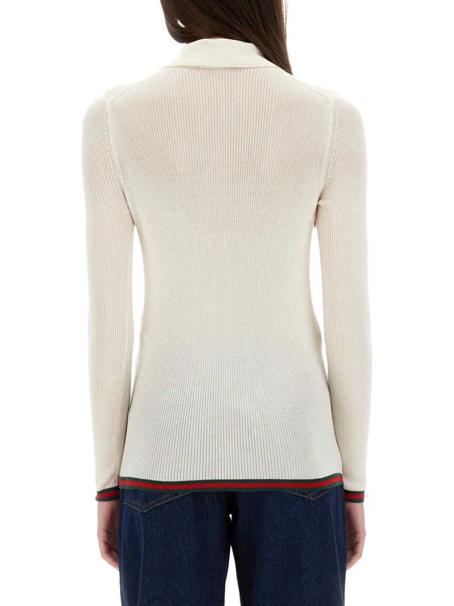 Gucci Cashmere and Silk Polo Shirt with Classic Collar Zwart