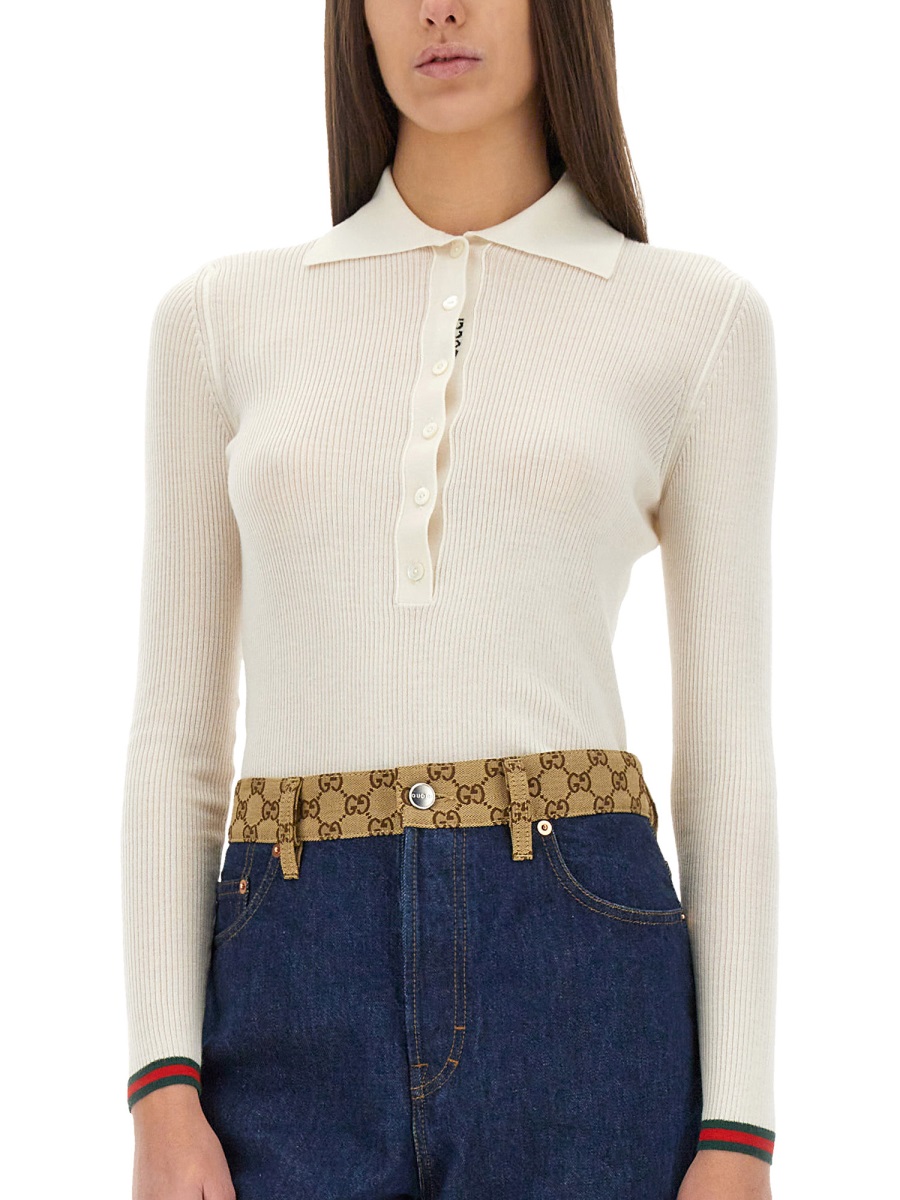 Gucci Cashmere and Silk Polo Shirt with Classic Collar Zwart