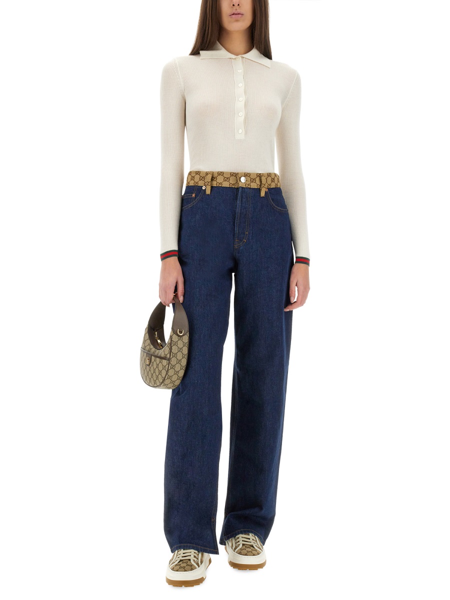 Gucci Cashmere and Silk Polo Shirt with Classic Collar Zwart