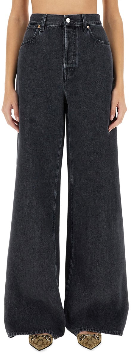 Gucci Wide Leg Denim Pants Zwart