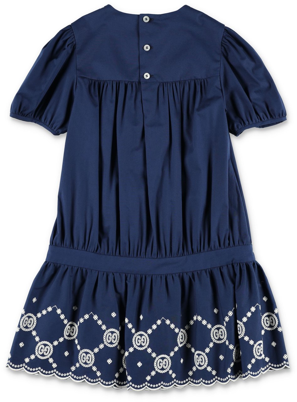 Gucci Kid - Embroidered cotton dress Blauw
