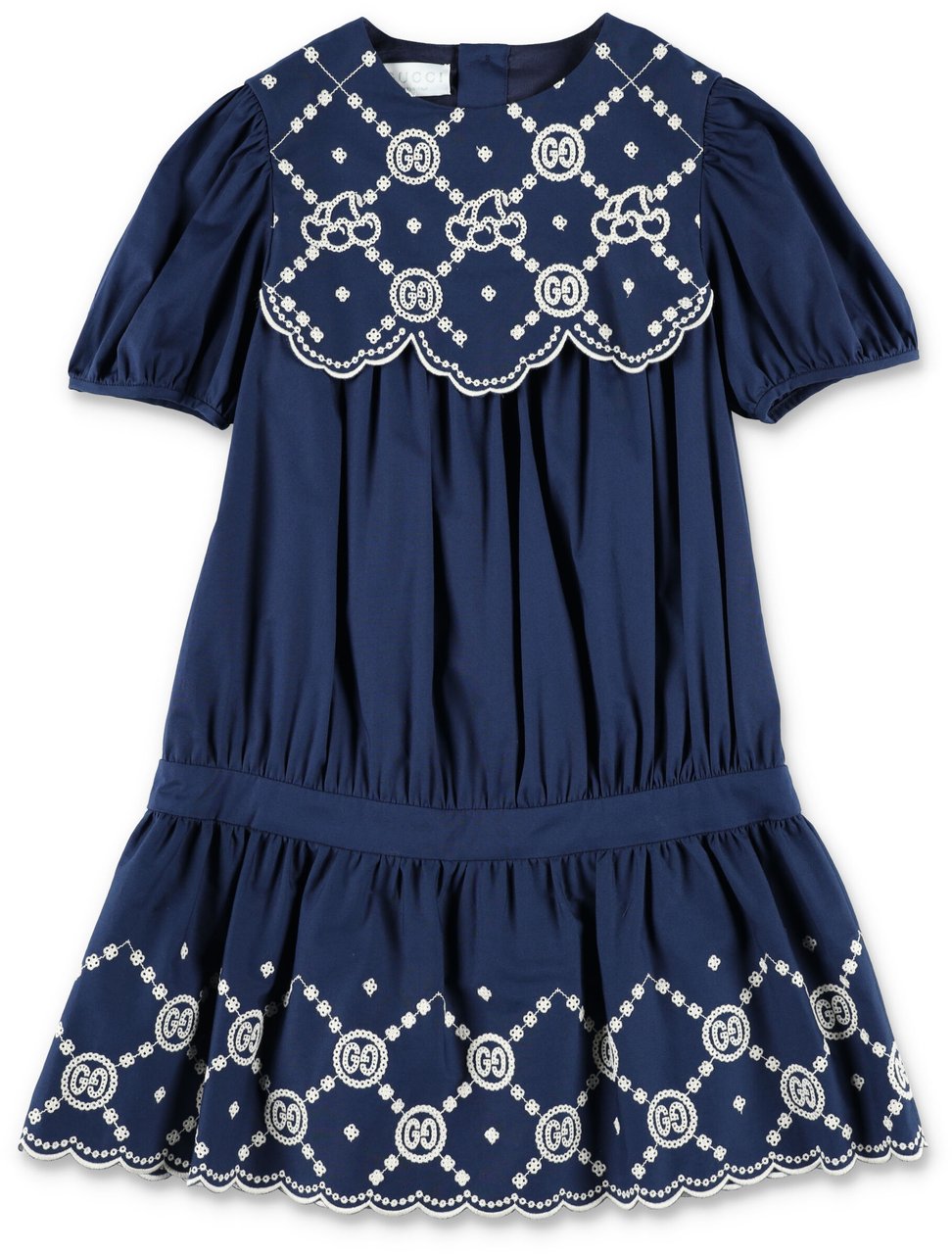 Gucci Kid - Embroidered cotton dress Blauw