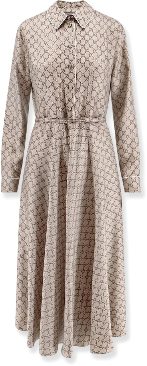 Gucci Gg Silk Twill Dress Bruin