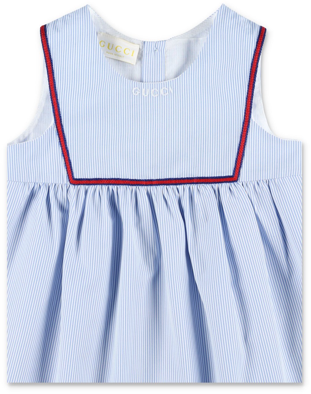 Gucci Kid - Embroidered cotton poplin dress Blauw