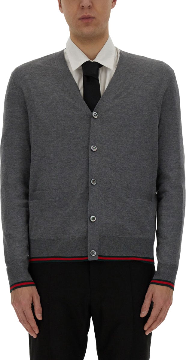 Gucci Web Pattern Cardigan with Classic Button Closure Neutraal