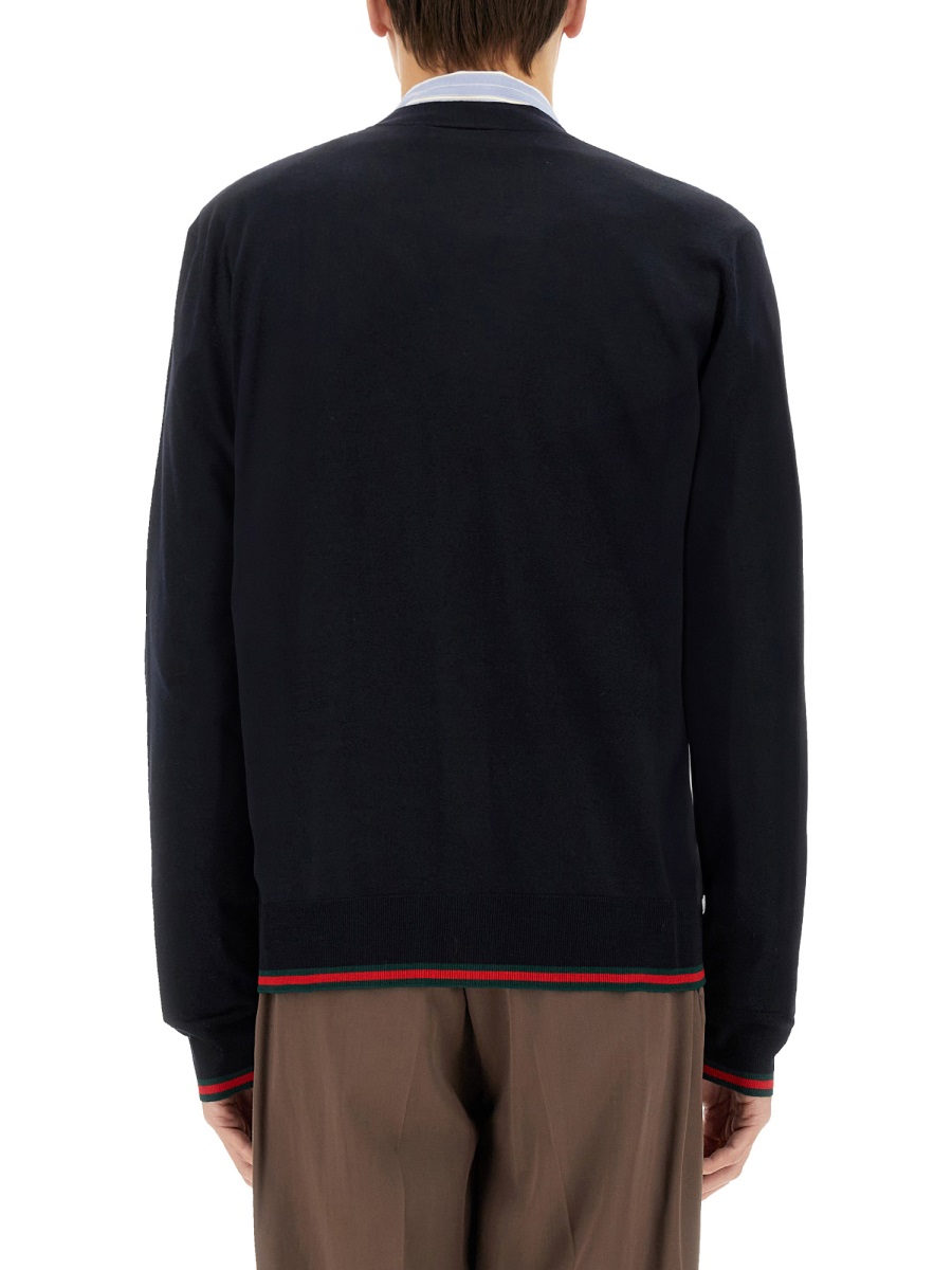 Gucci Knitted Wool Cardigan With Web Pattern Zwart