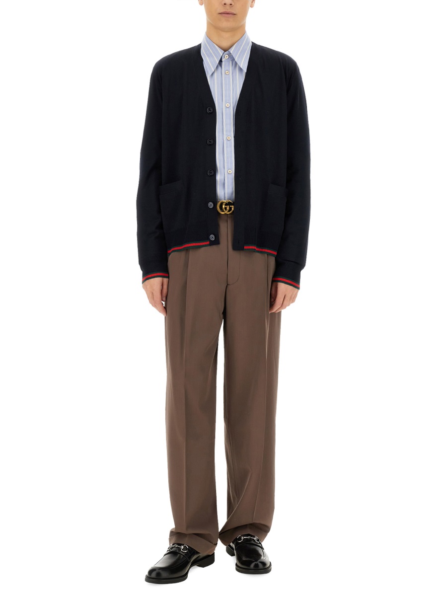 Gucci Knitted Wool Cardigan With Web Pattern Zwart