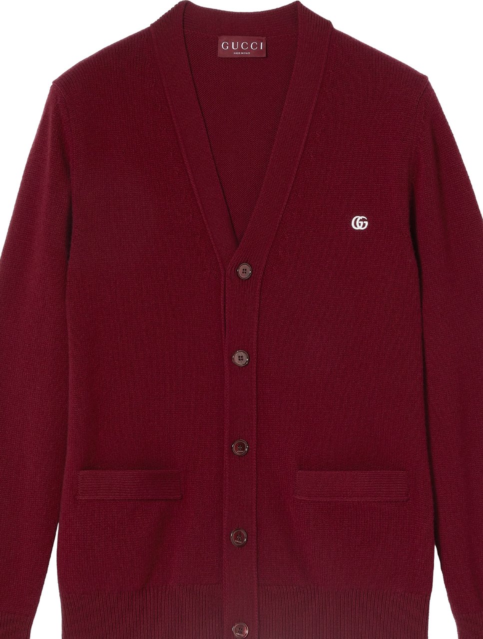 Gucci Burgundy Deep V-Neck Button Cardigan Rood