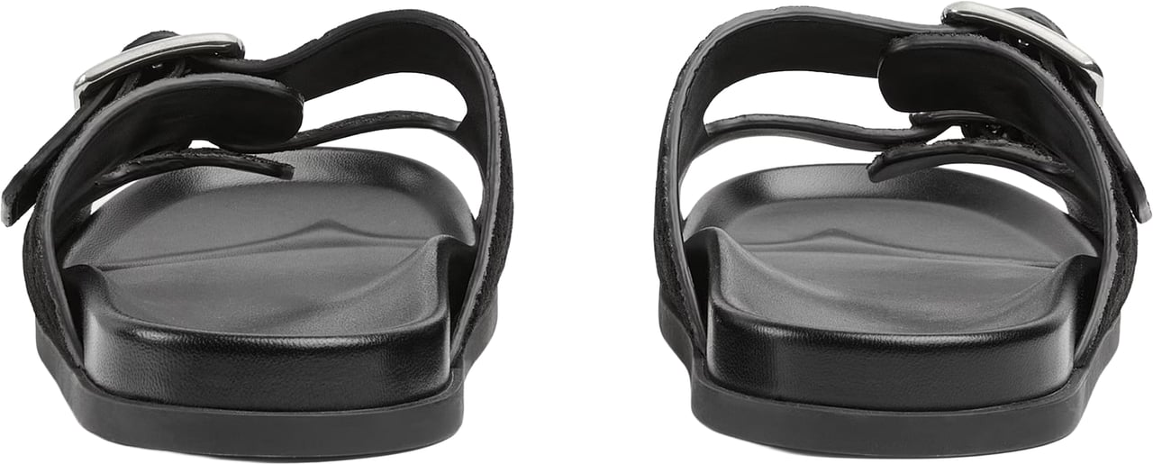 Gucci Black Rhein Open Suede Slide Sandals Zwart