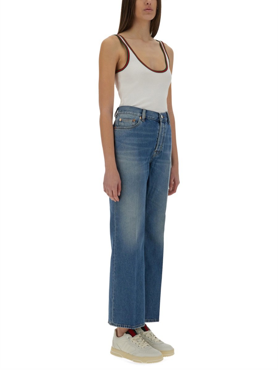 Gucci Straight-Leg Denim Pants with Iconic Logo Label Grijs