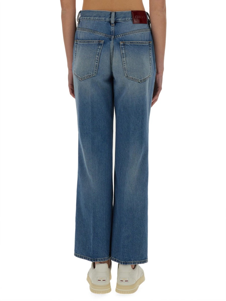 Gucci Straight-Leg Denim Pants with Iconic Logo Label Grijs