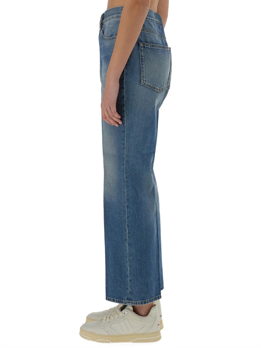 Gucci Straight-Leg Denim Pants with Iconic Logo Label Grijs