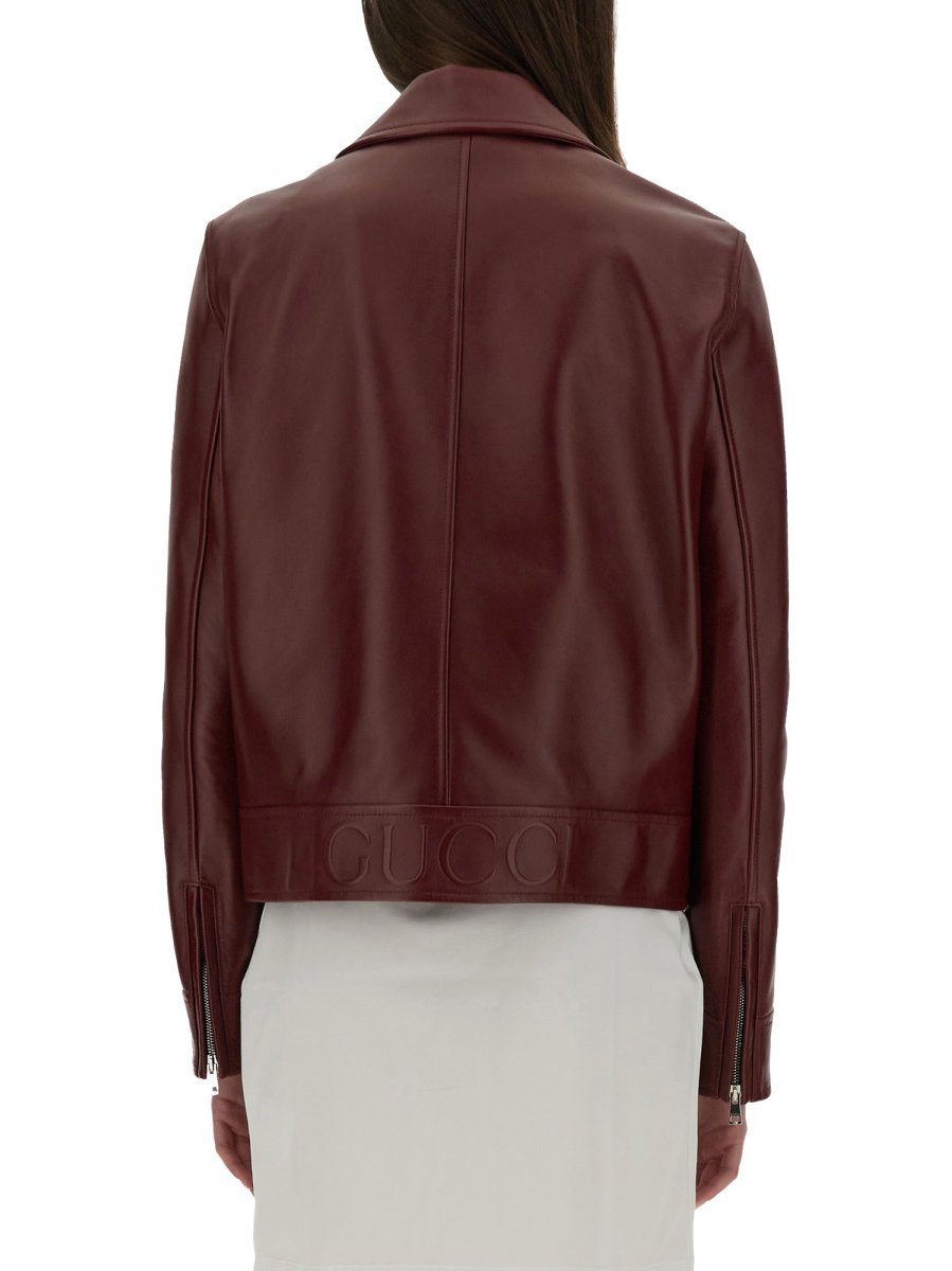 Gucci Classic Black Leather Biker Jacket with Structured Fit Zwart