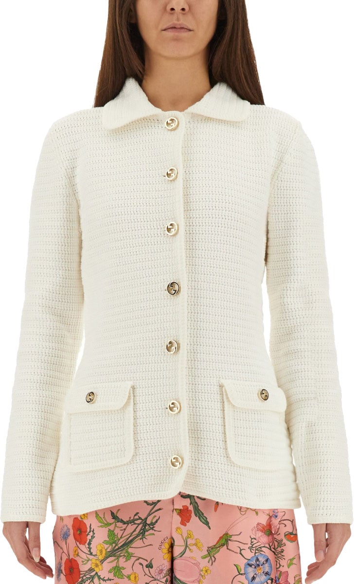 Gucci Fine Cotton Cardigan with Button-Down Front Neutraal