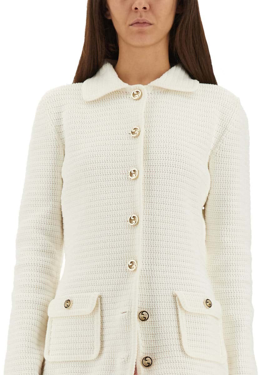 Gucci Fine Cotton Cardigan with Button-Down Front Neutraal