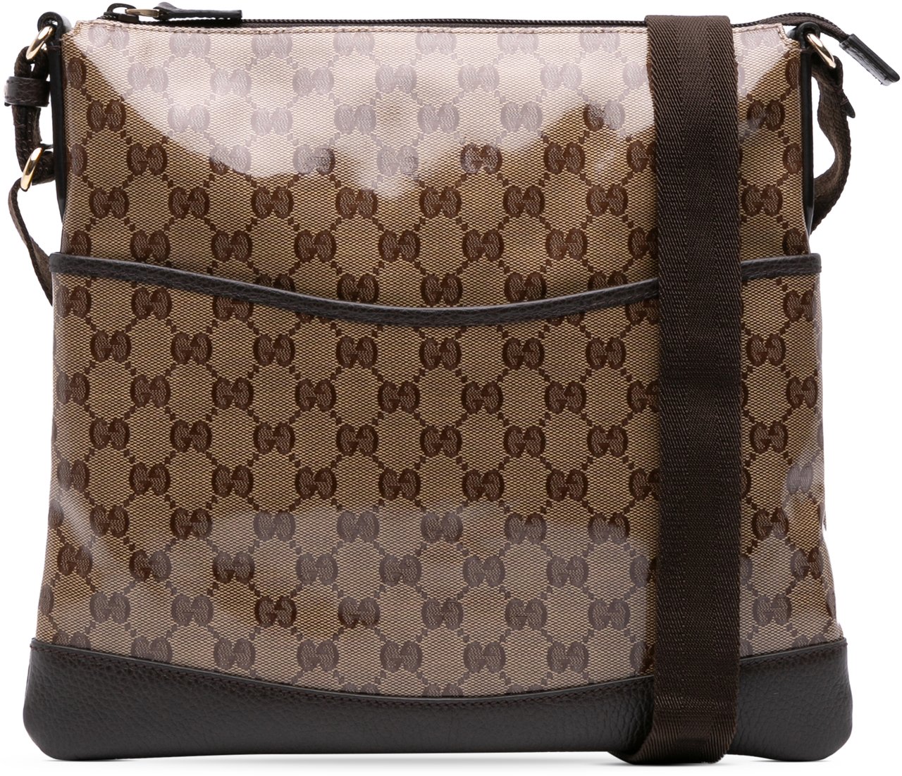 Gucci GG Crystal Flat Messenger Bag Bruin