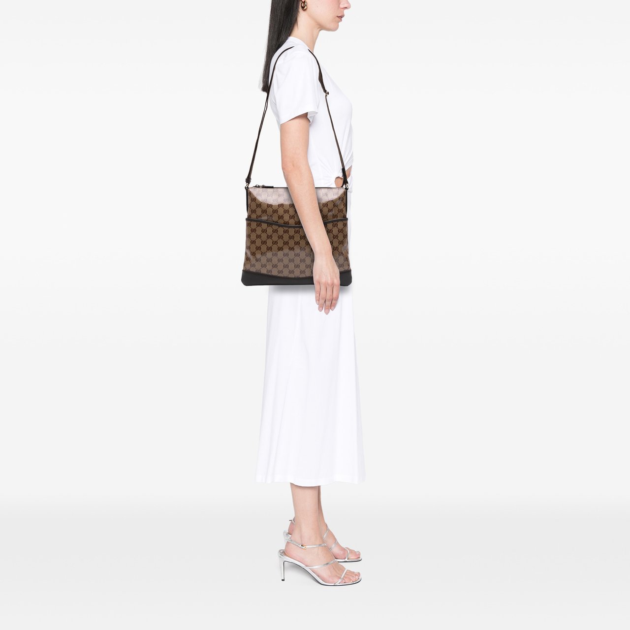 Gucci GG Crystal Flat Messenger Bag Bruin