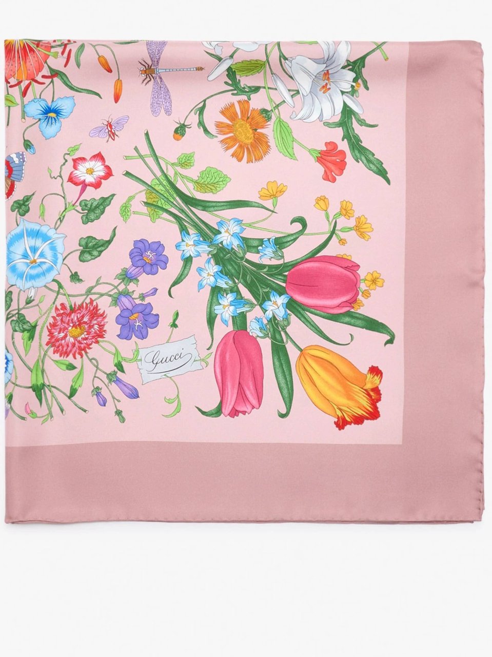 Gucci Pink Flora Red Twill Scarf Roze