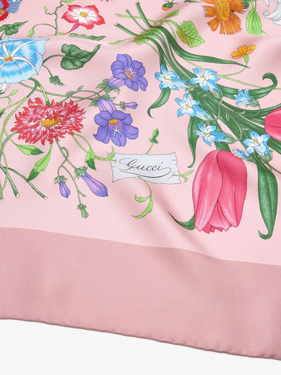 Gucci Pink Flora Red Twill Scarf Roze
