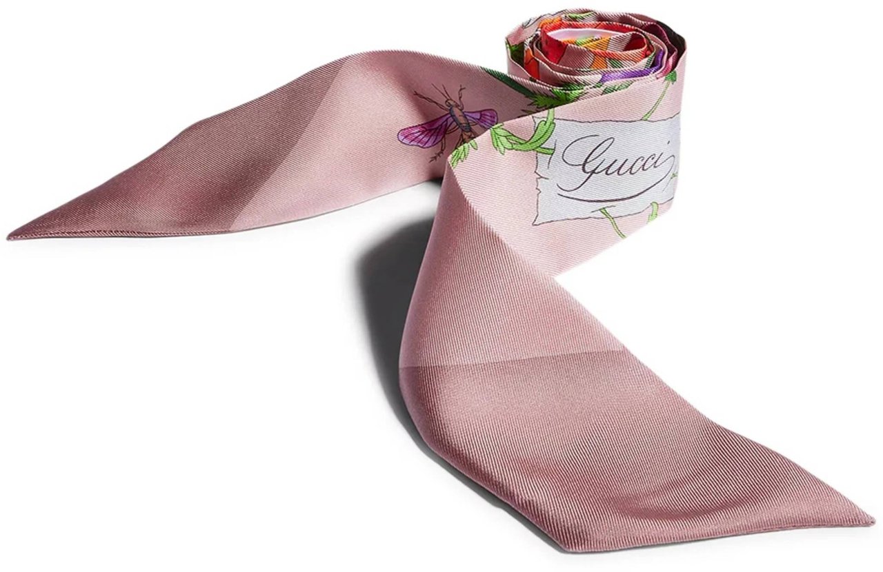 Gucci Pink Flora Red Twill Scarf Roze