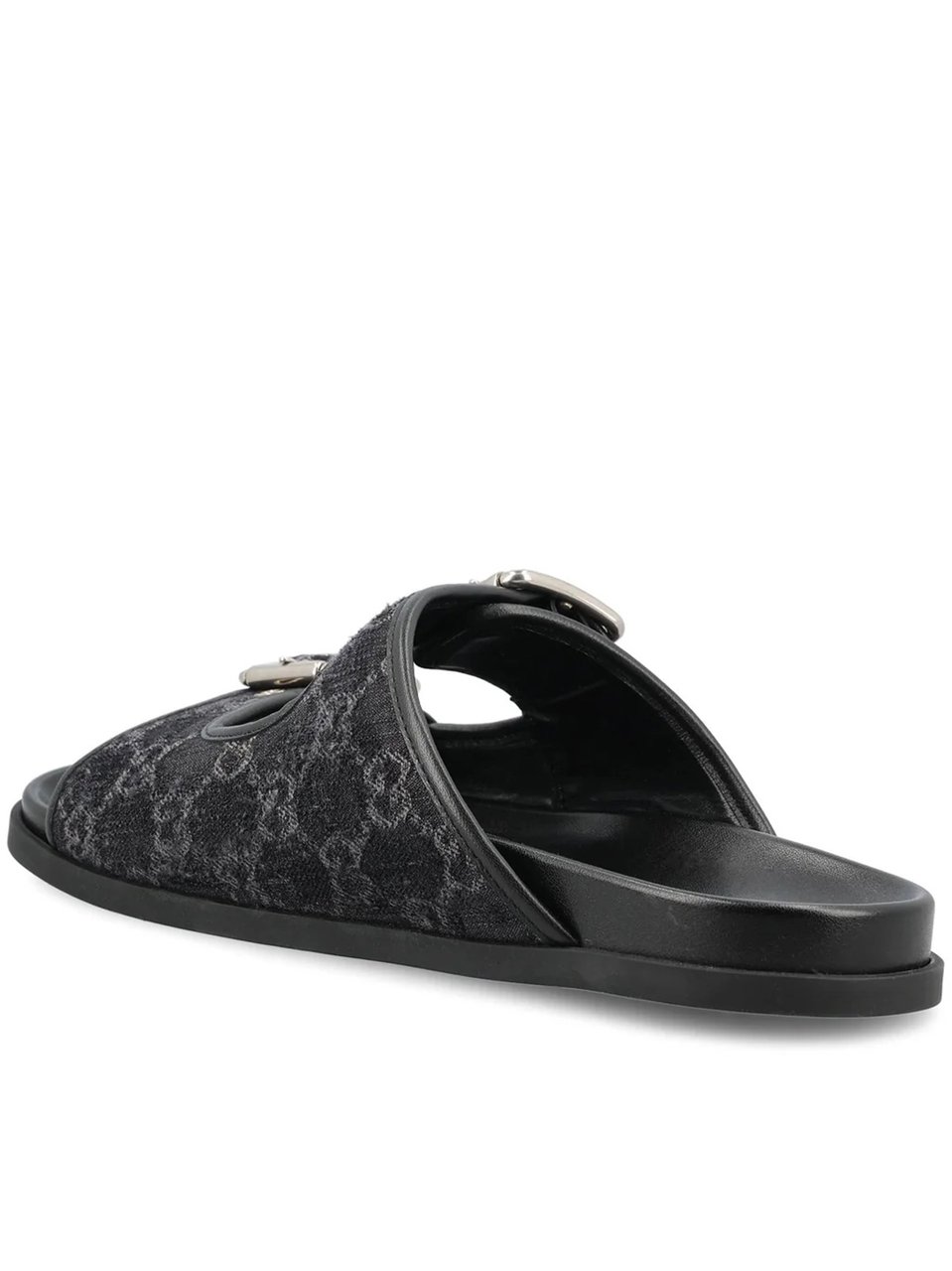 Gucci Black Rhein Slide GG Denim Sandals Zwart