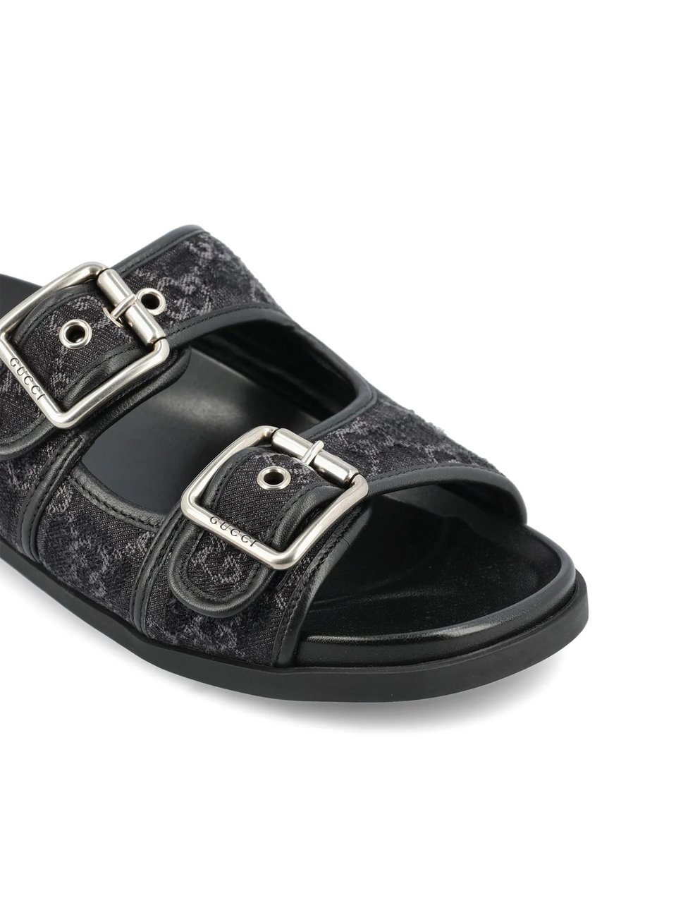 Gucci Black Rhein Slide GG Denim Sandals Zwart