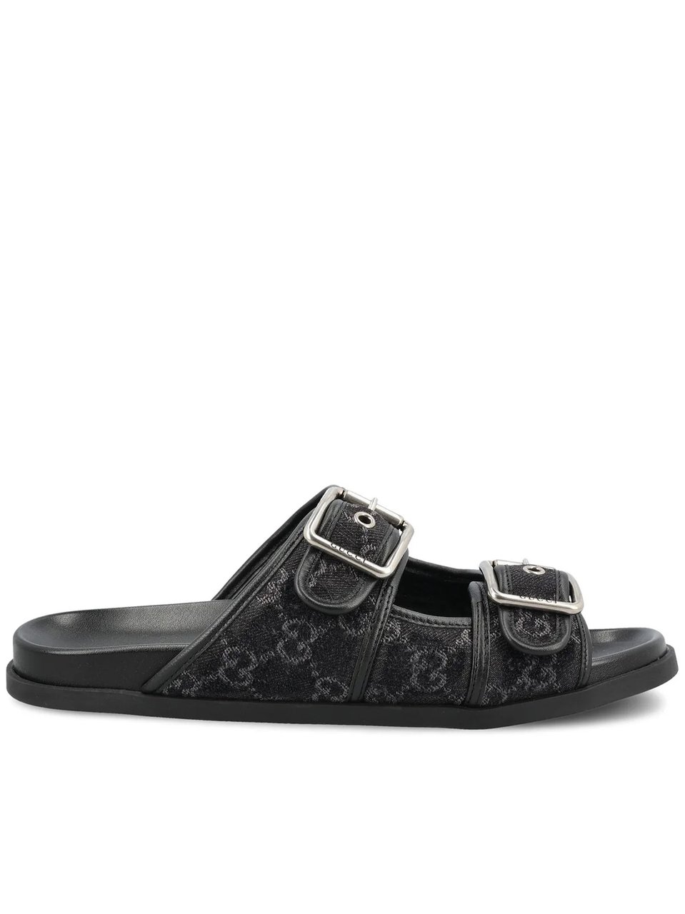 Gucci Black Rhein Slide GG Denim Sandals Zwart