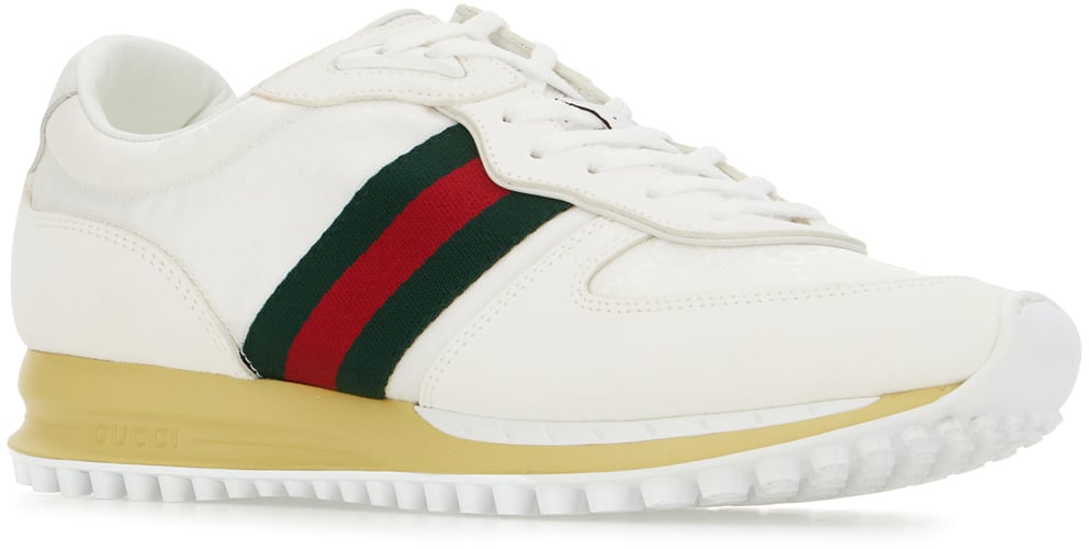 Gucci Gucci White Original GG fabric and suede Gucci Re-Motion sneakers Wit