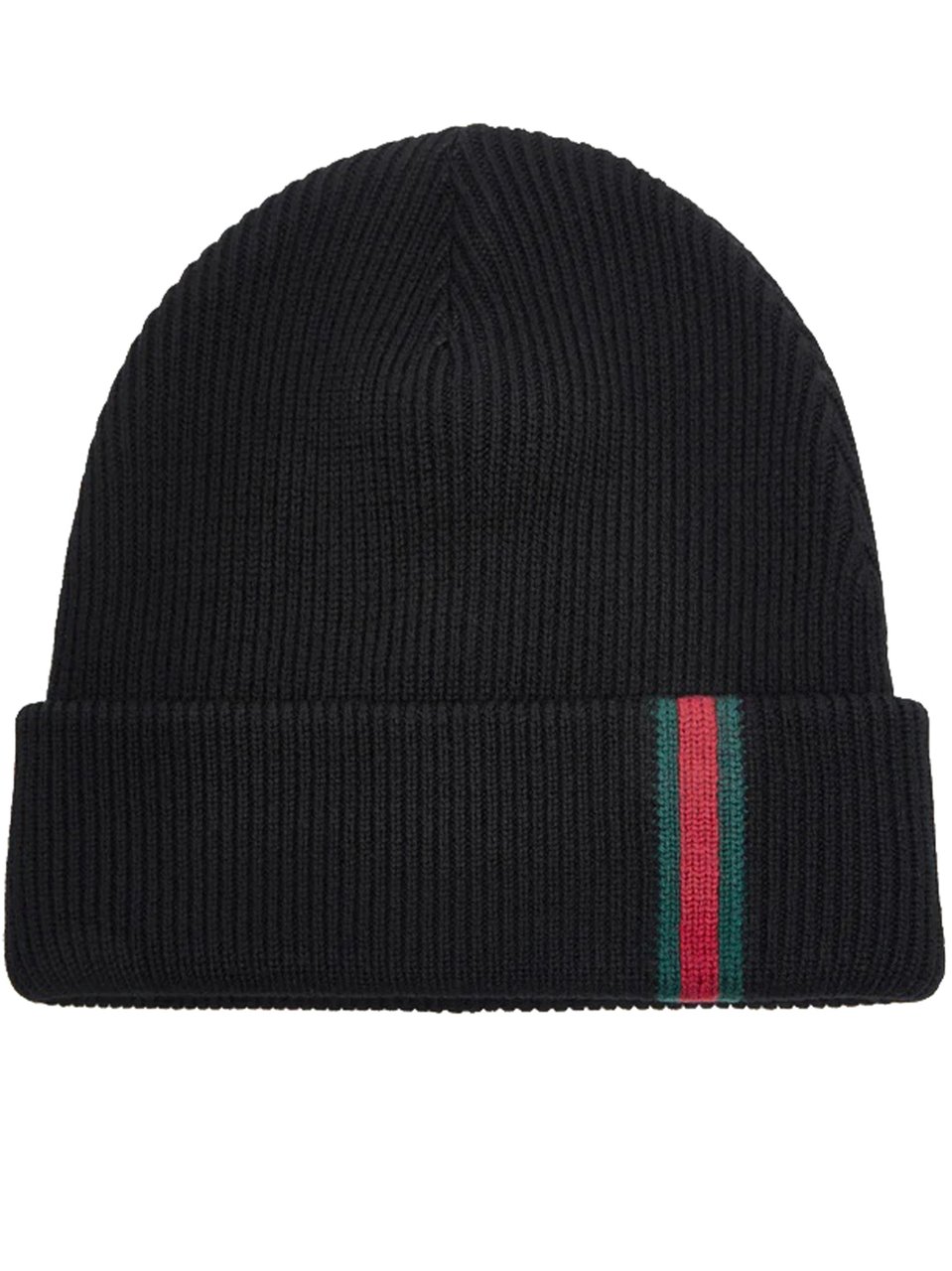 Gucci Hat Charew Ribbed Stripe Knit Beanie Zwart