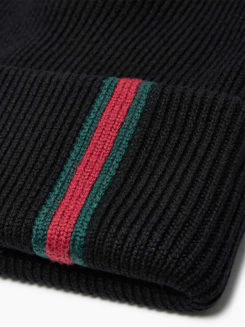 Gucci Hat Charew Ribbed Stripe Knit Beanie Zwart