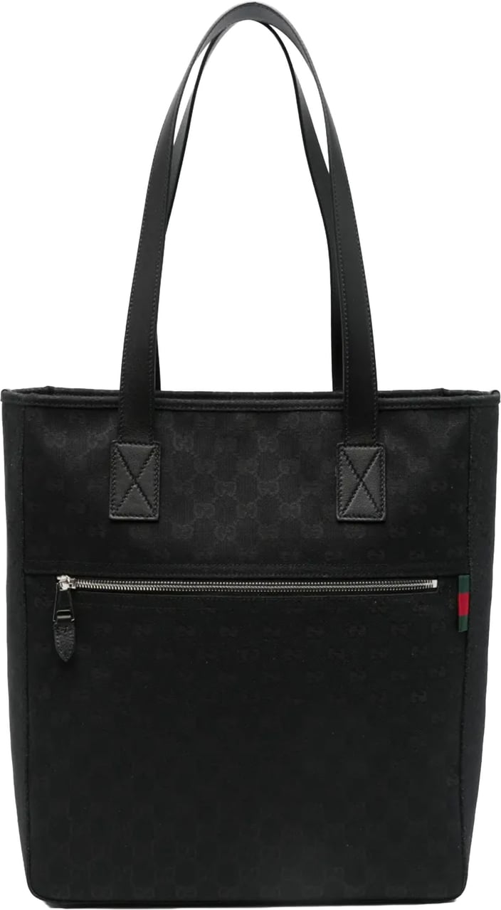 Gucci Beige GG Canvas Web Detail Tote Zwart