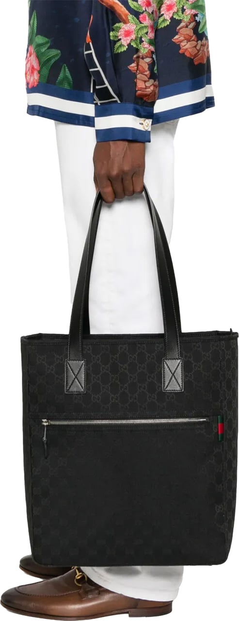 Gucci Beige GG Canvas Web Detail Tote Zwart