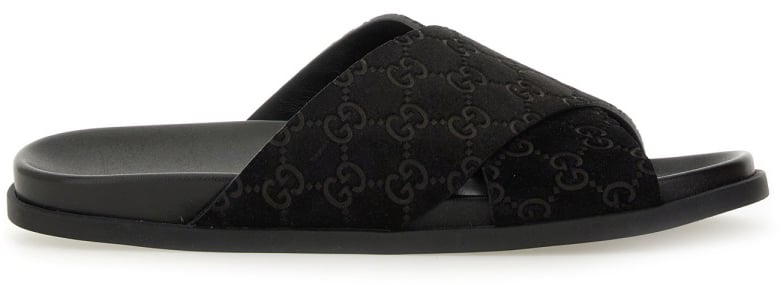 Gucci Sandal Slider with Textured GG Pattern Zwart