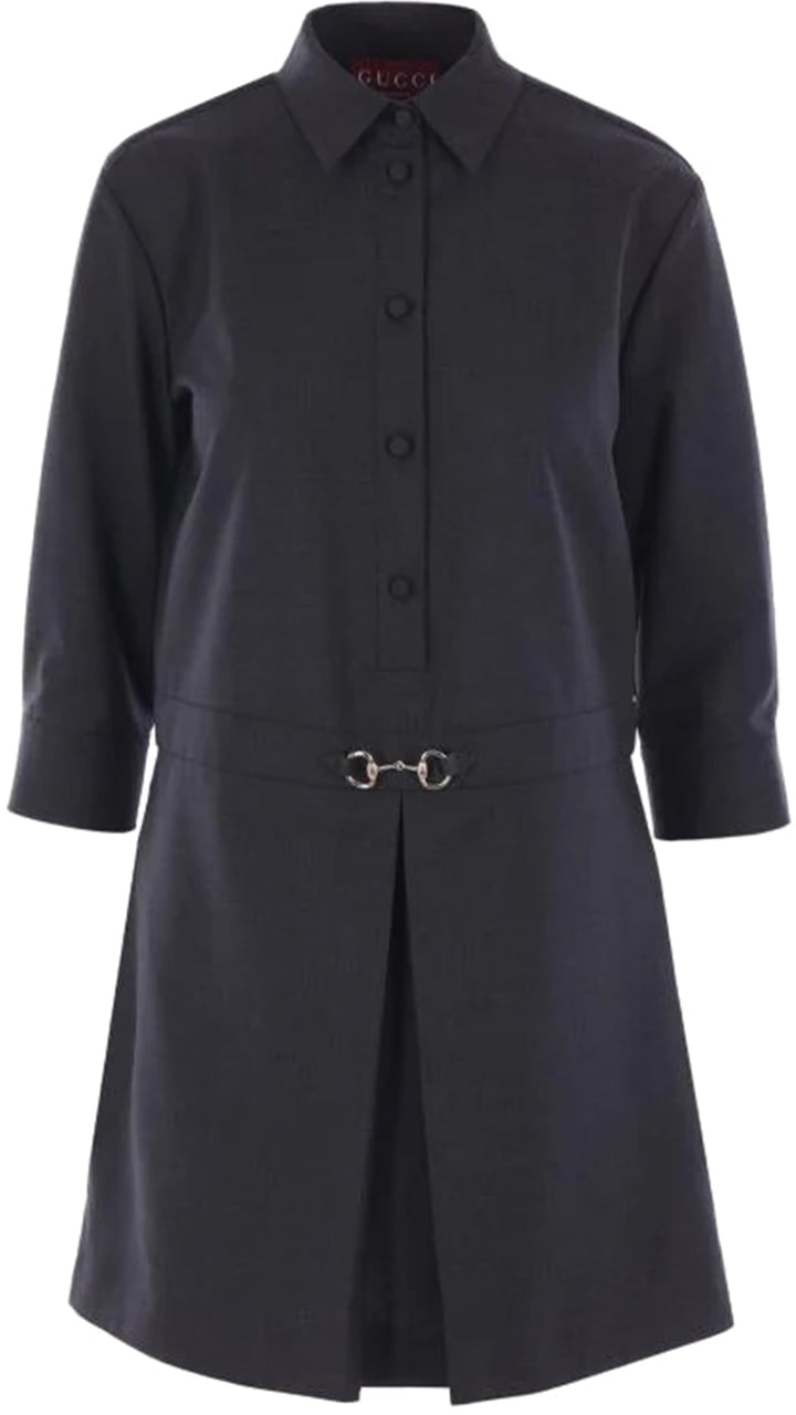Gucci Dress Plain Wool W/horsebit Grijs