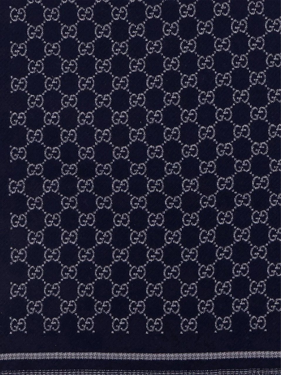 Gucci Stenmix Wool Fringed Edges Scarf Blauw