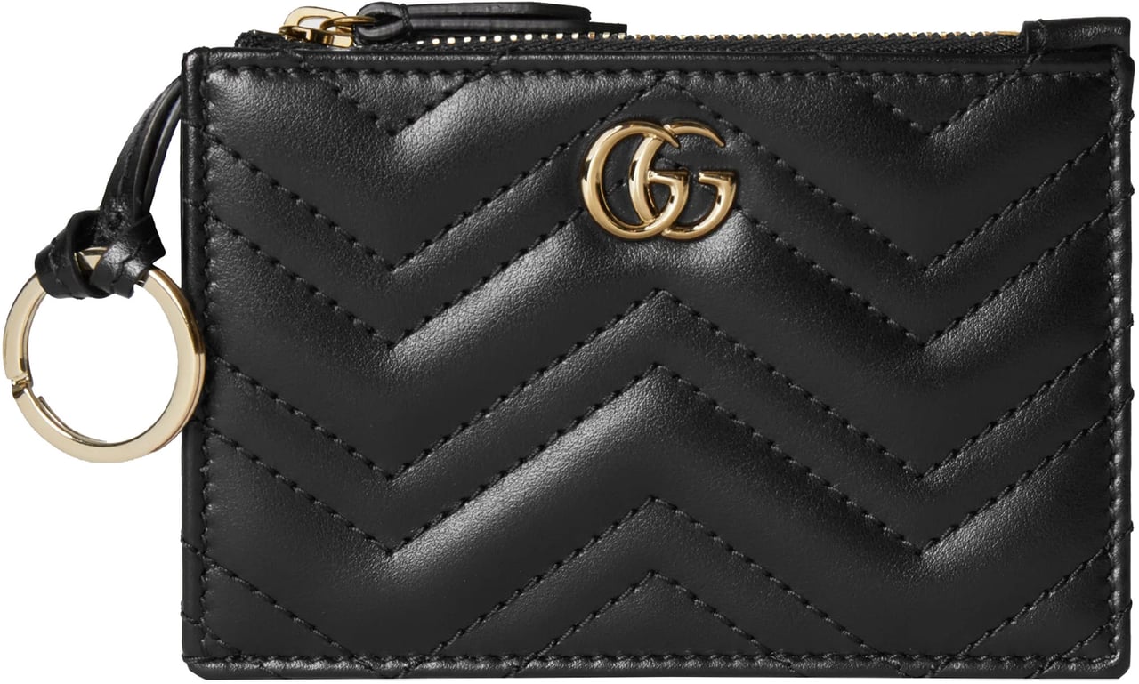 Gucci Black Chevron Quilted Leather Key Pouch Zwart