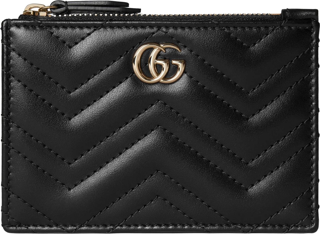 Gucci Black Chevron Quilted Leather Key Pouch Zwart
