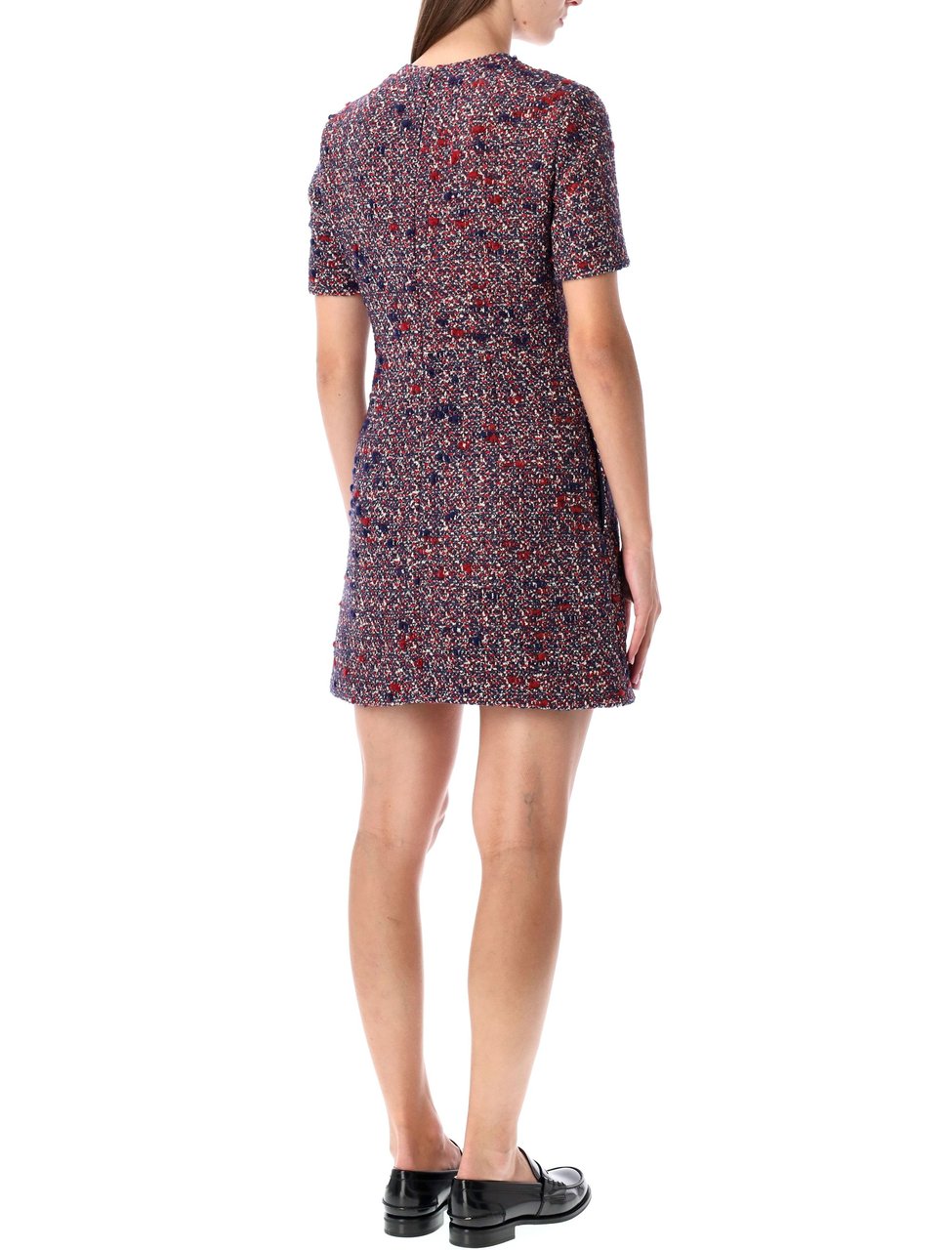 Gucci Mini Dress Tweed Textured Shoulder Dress Roze