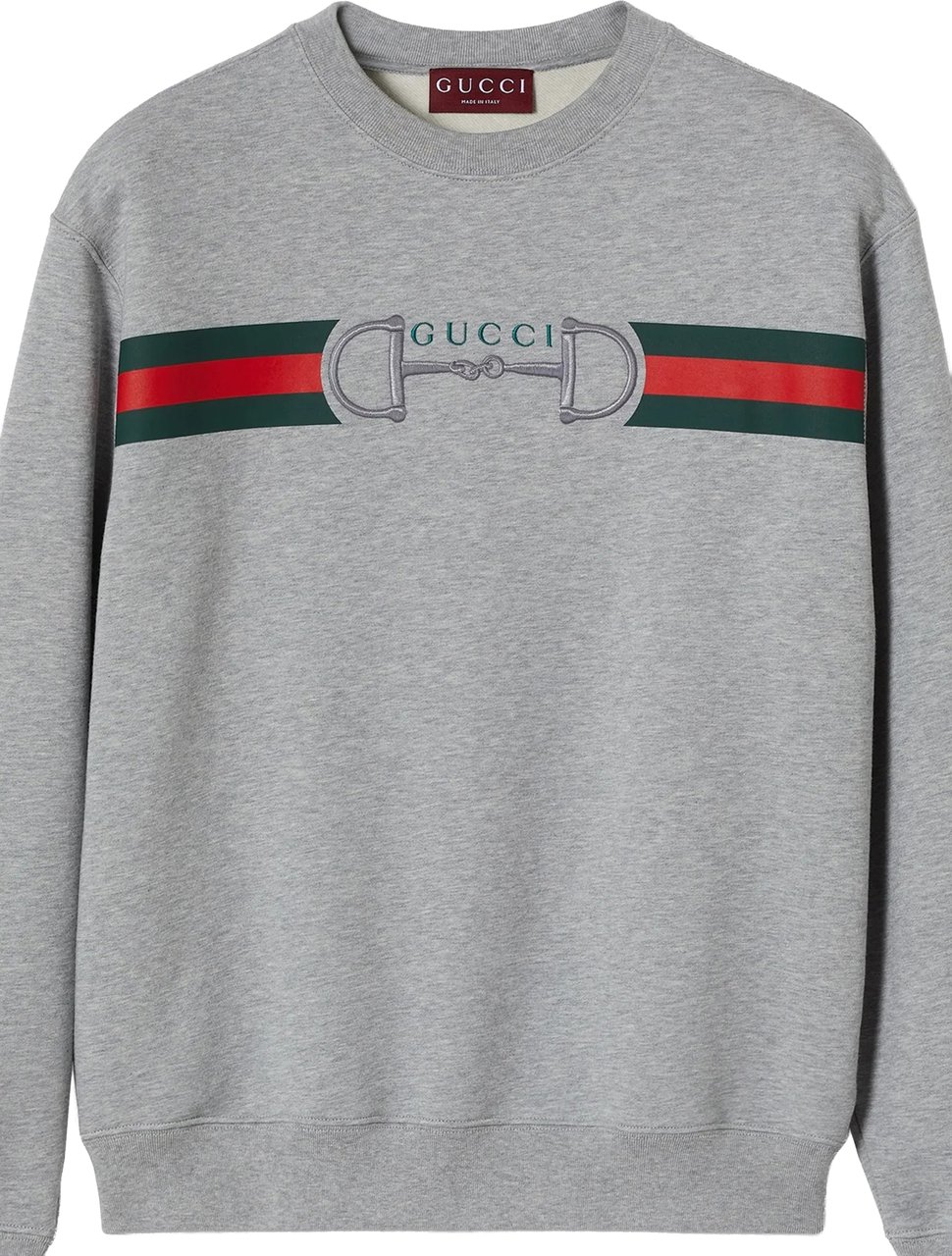 Gucci Grey Horizontal Stripe Horsebit Crew Neck Sweatshirt Grijs