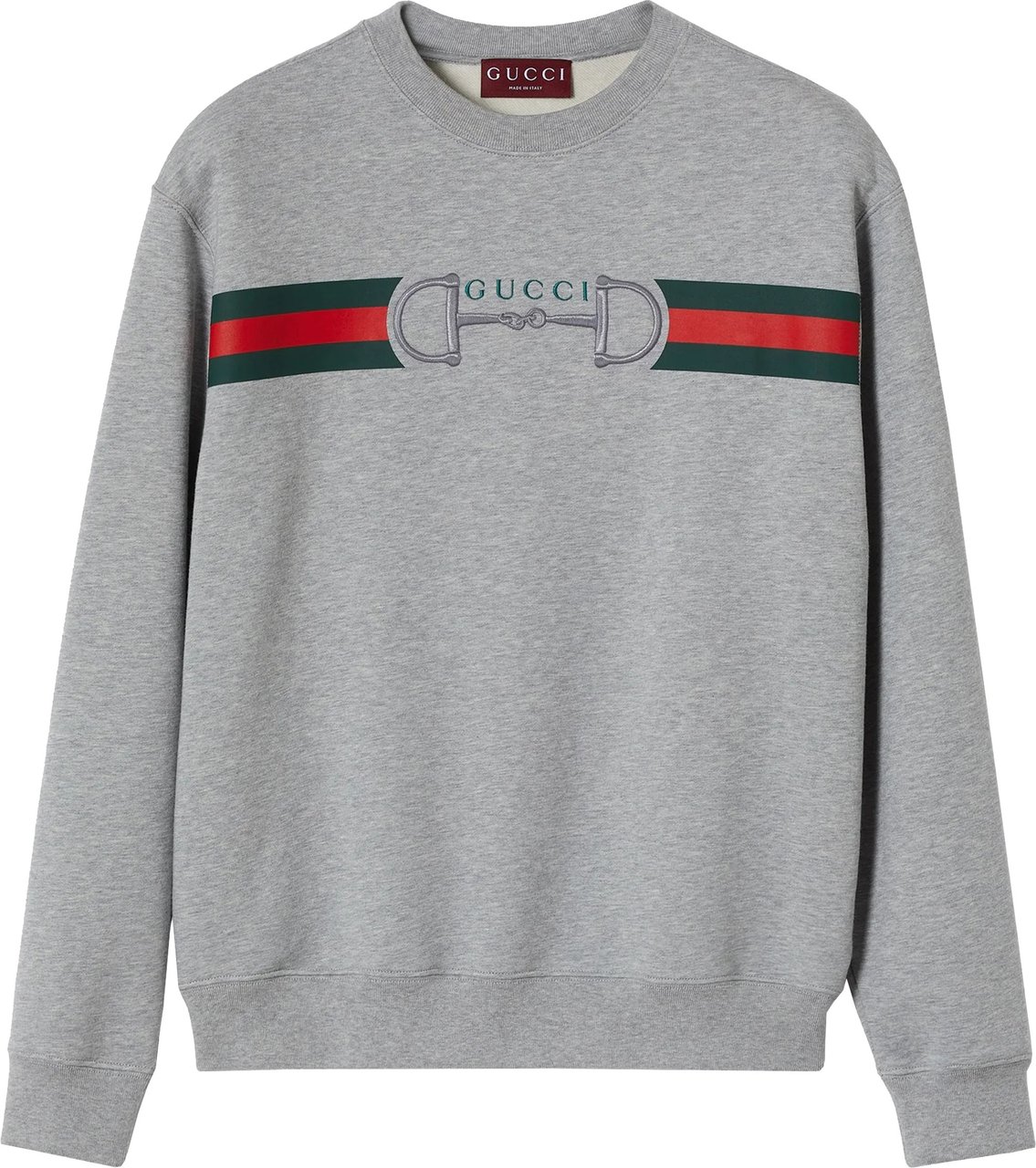 Gucci Grey Horizontal Stripe Horsebit Crew Neck Sweatshirt Grijs