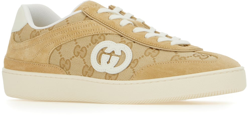 Gucci Gucci Beige suede and GG fabric sneakers Beige