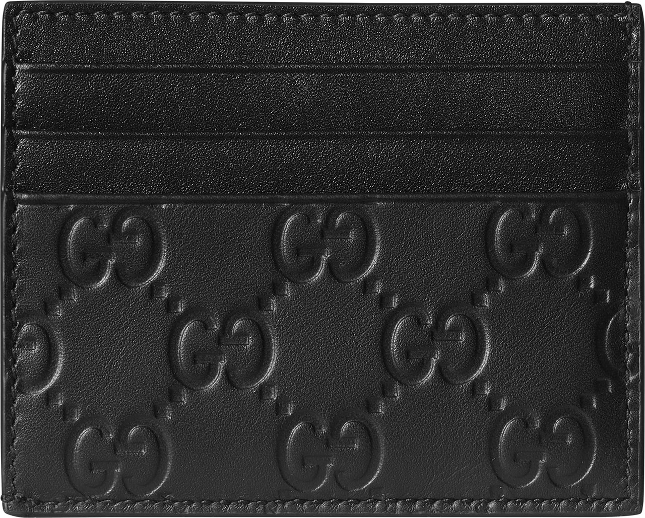Gucci Black Arabella Embossed Leather Card Case Zwart