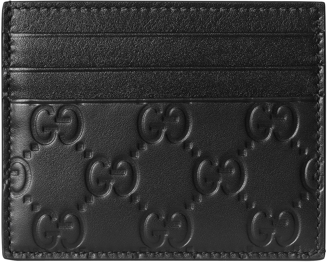 Gucci Black Arabella Embossed Leather Card Case Zwart