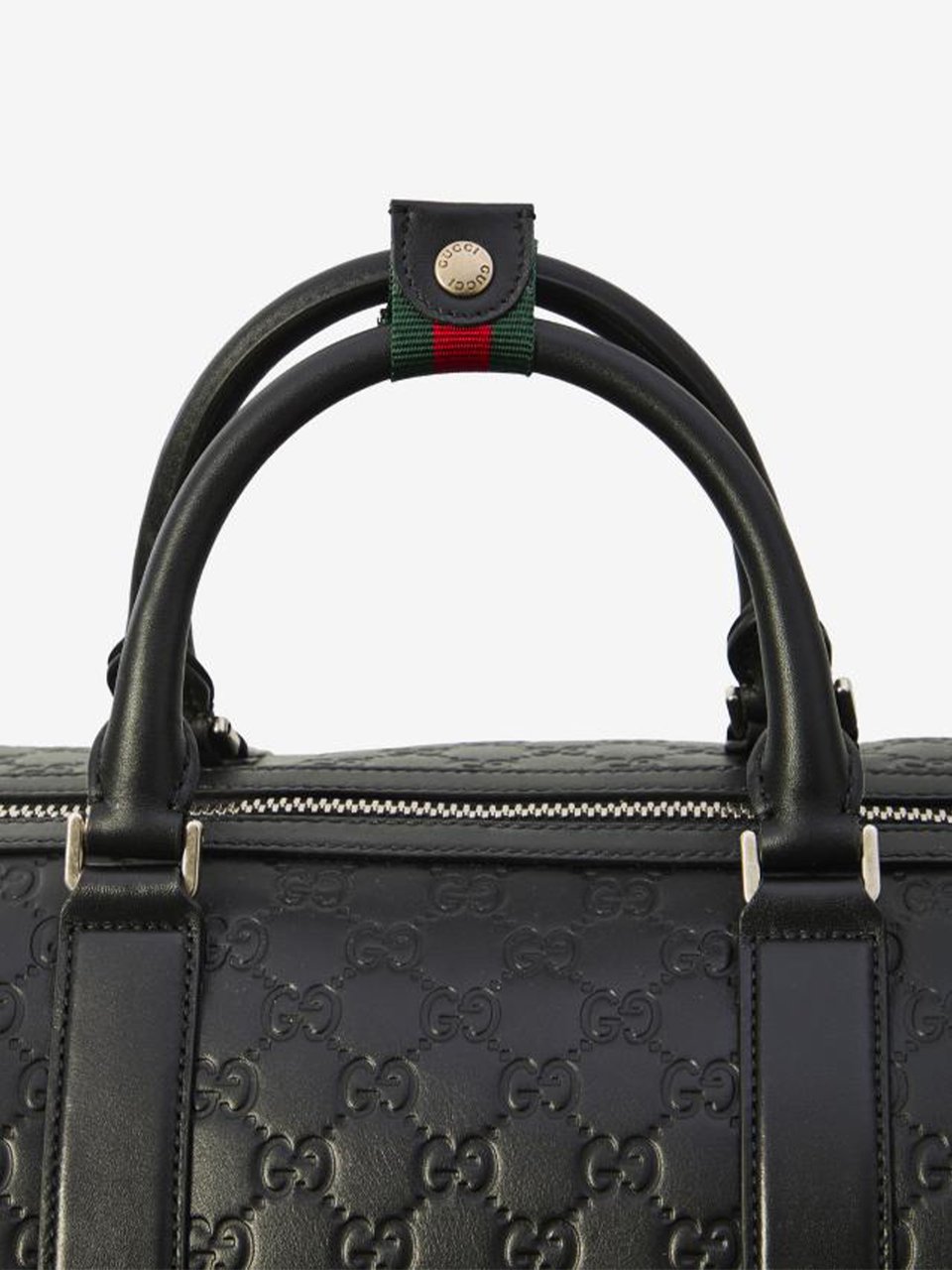 Gucci Black Arabella Structured Embossed Leather Duffle Zwart