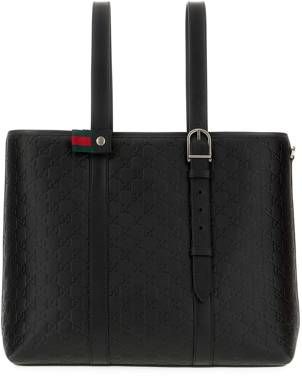 Gucci Black leather large Emblem handbag Zwart
