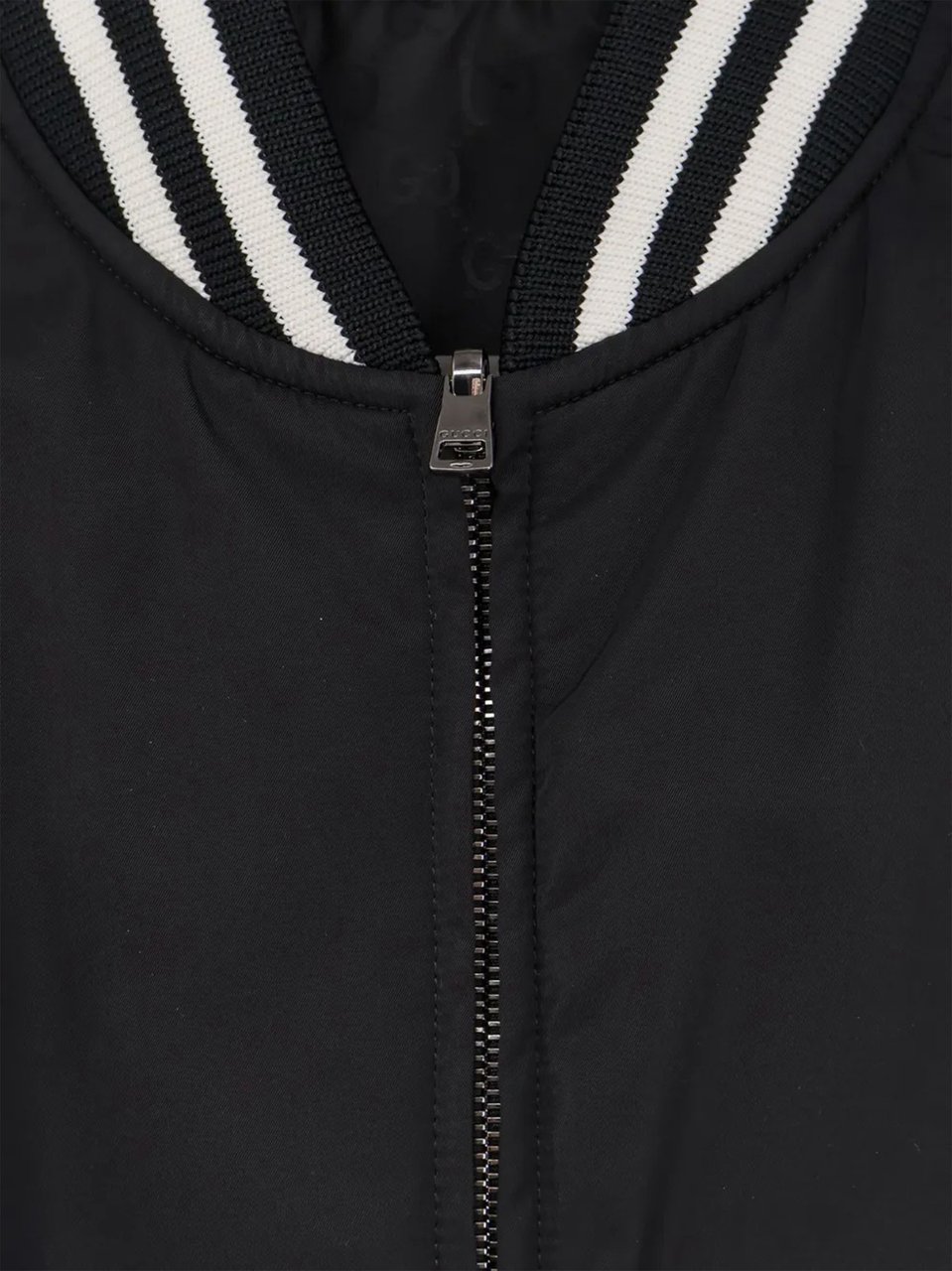 Gucci Black Blouson Ribbed Detail Bomber Jacket Zwart